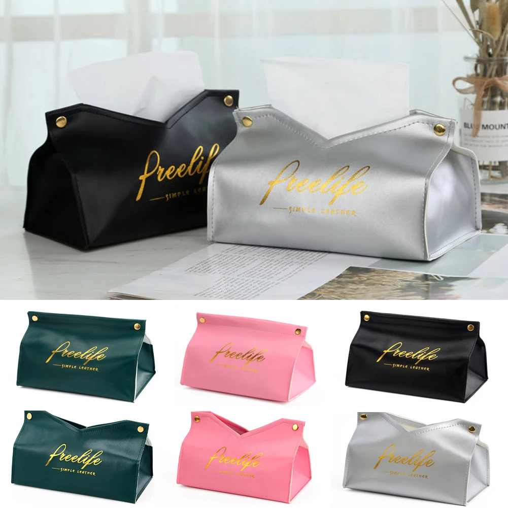

Tissue Box Cover Holder, long Square with Bottom Belt by PU Leather Decorative Organizer for Tabletop, Bathroom,Office