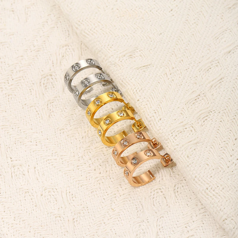 

G&D Luxury Trendy Crystal Earrings Gold Plated Simple Stainless Steel Earrings for Women Original Design Jewelry Party Gift
