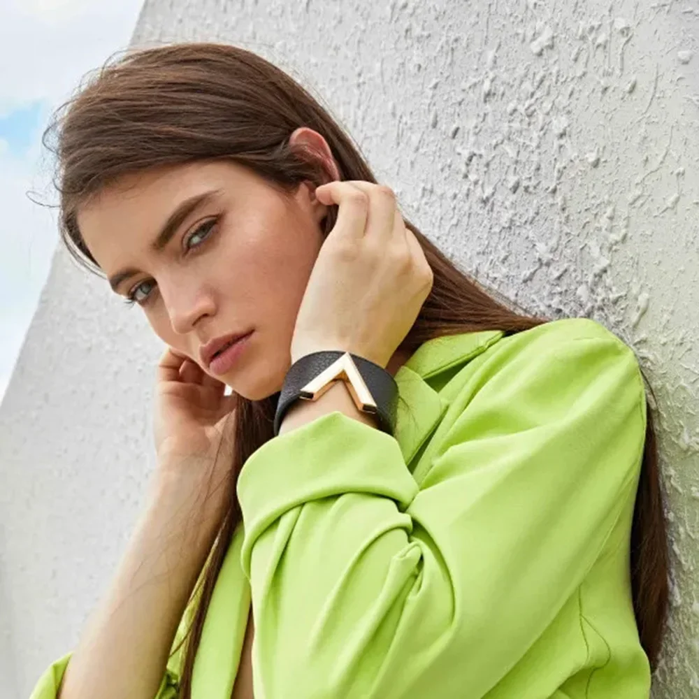 Kirykle Европейская мода большой кожаный браслет Простой Шарм универсальный OL V