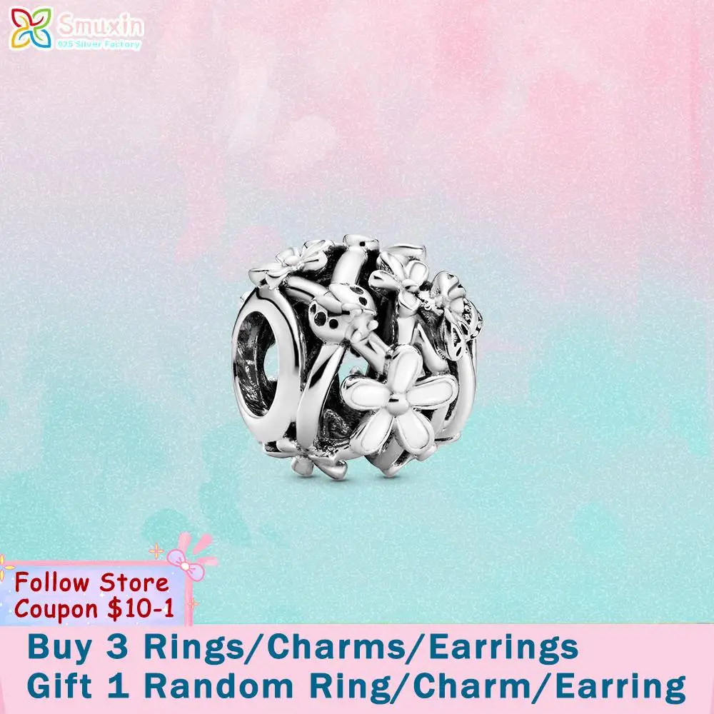 

Smuxin 925 Sterling Silver Beads Openwork White Daisy Flower Charms fit Original Pandora Bracelets for Women Jewelry Making