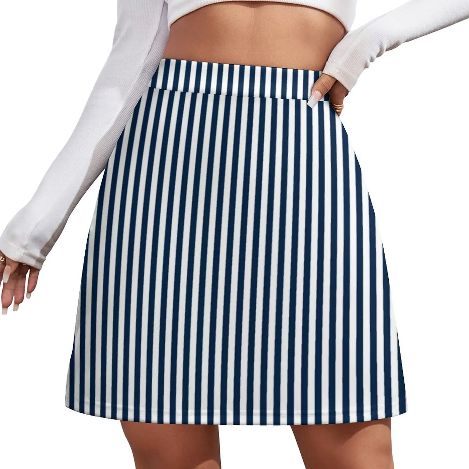 

Nautical Navy Blue Skirt Stripes Print Cute Mini Skirts Spring Street Fashion High-waisted Pattern Oversized Casual A-line Skirt