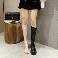 long women boots winter round toe lace up back zipper knee high motorcyclist all match fashion shoes sapatos femininos de luxo