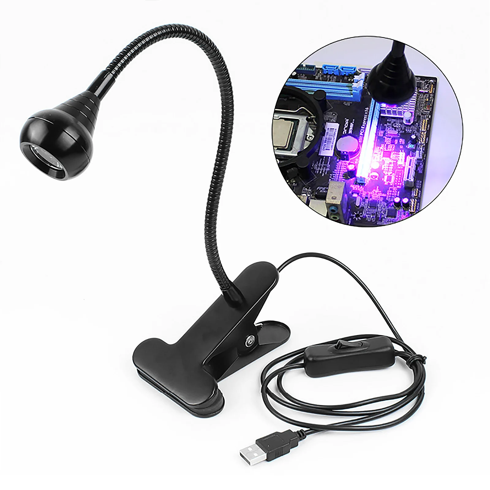

UV Glue Curing Lamp with Clip 395 Wavelength USB Powered Plug and Play 3W Multi-purpose LED Ultraviolet Purple Light