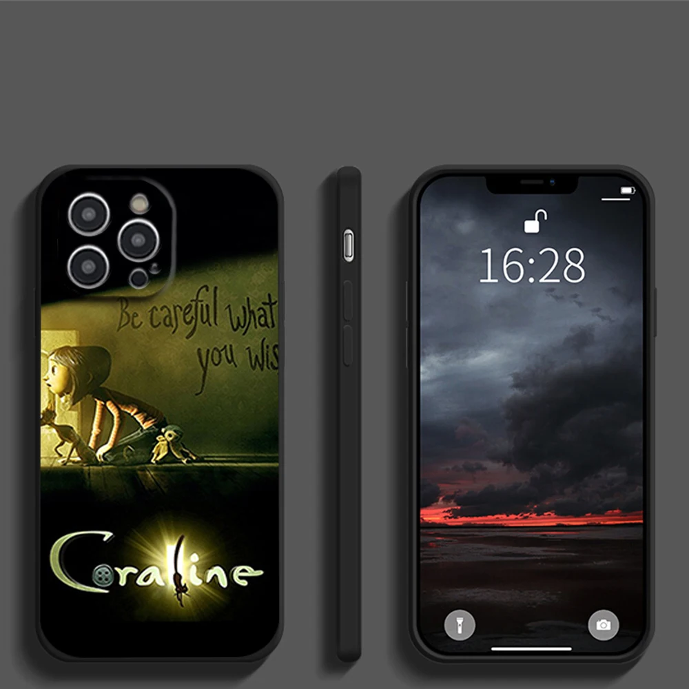 Cartoon C-Coraline Phone Case For iPhone 16 11 12 13 14 15 Pro Max Plus Black Soft Shell