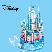 disney princess ice castle assembly building blocks diy rotating music box model anime mini action figures castle toy kids gifts