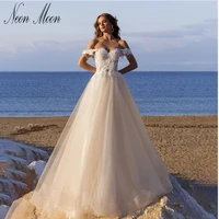 elegant a line wedding dress 2022 for women v neck off the shoulder appliques lace backless beach floor length vestido de novia
