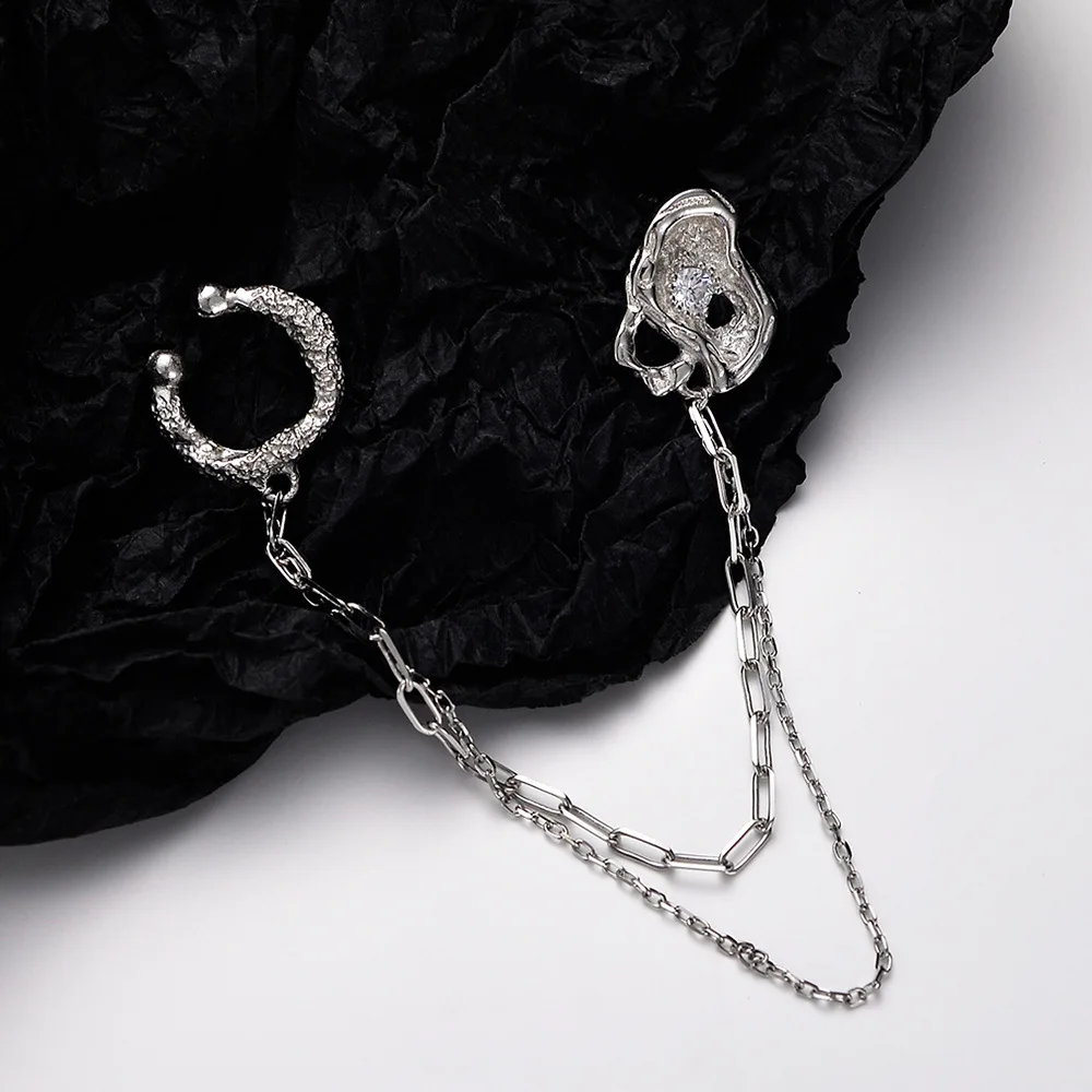 

Youth of Vigor Solid 925 Silver Irregular Ear Cuffs Long Chain Original Party Woman Stud Earrings E1208 1 Piece