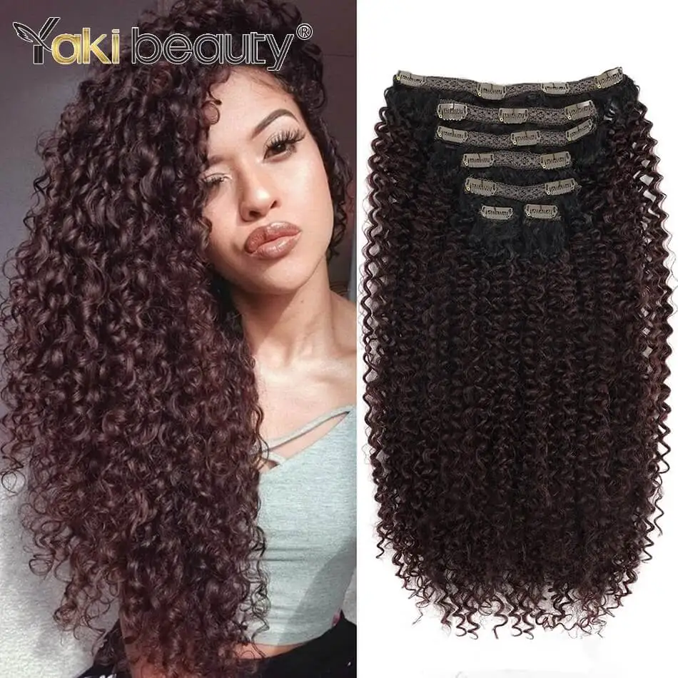 Synthetic 26 inch Kinky Curly Clip In Hair Extension Double Weft Full Head Japanese Organic Ice Silk Hairpiece Black Brown 140g