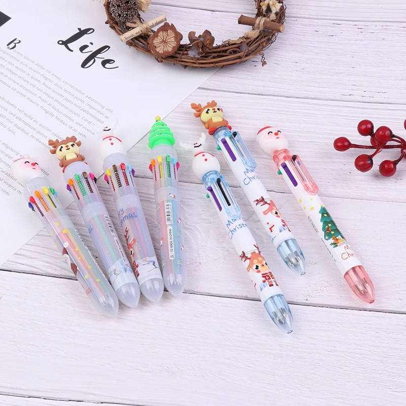 

1Pc Christmas Ballpoint Pen Press Type 10 Color 6 Color Ballpoint Pens Multi-Function Marker Pen Oil Pens Student Creative Gift