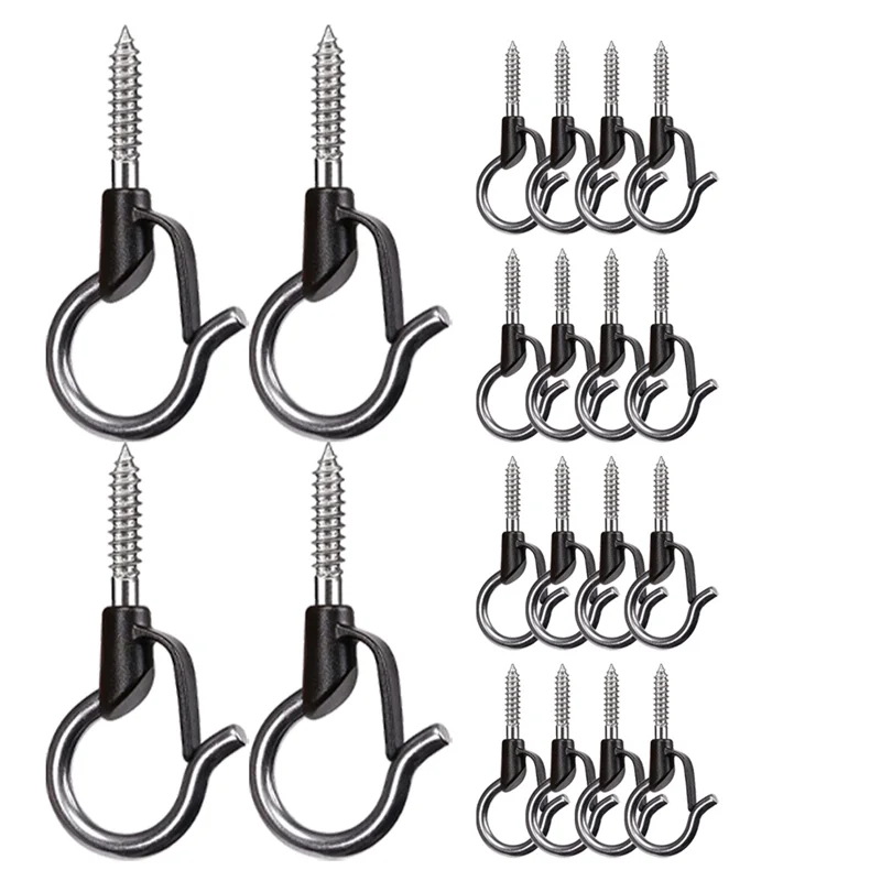 

20PCS Q Hanger Hooks Heavy Duty Wall Ceiling Hooks with Safety Buckle Outdoor Screw Hooks for Hanging Lights Plants