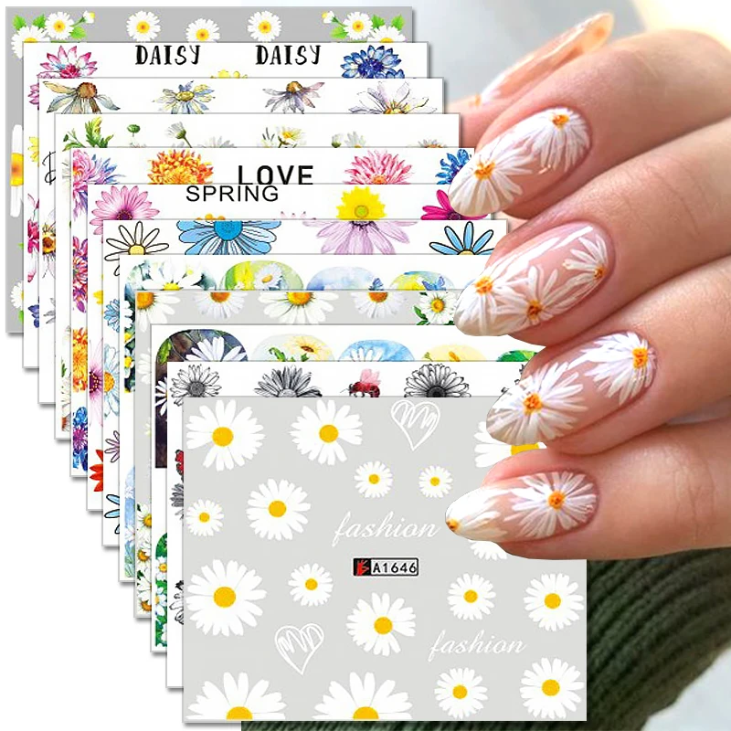 

12pcs Sunflower Nail Stickers Cherry Blossoms Butterfly Daisy Nail Decals Water Transfer Decal Leaf Nail Design Manicure Decor