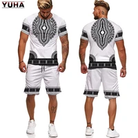 yuhasummer 3d african print casual men shorts suits couple outfits vintage style hip hop t shirts shorts malefemale tracksuit