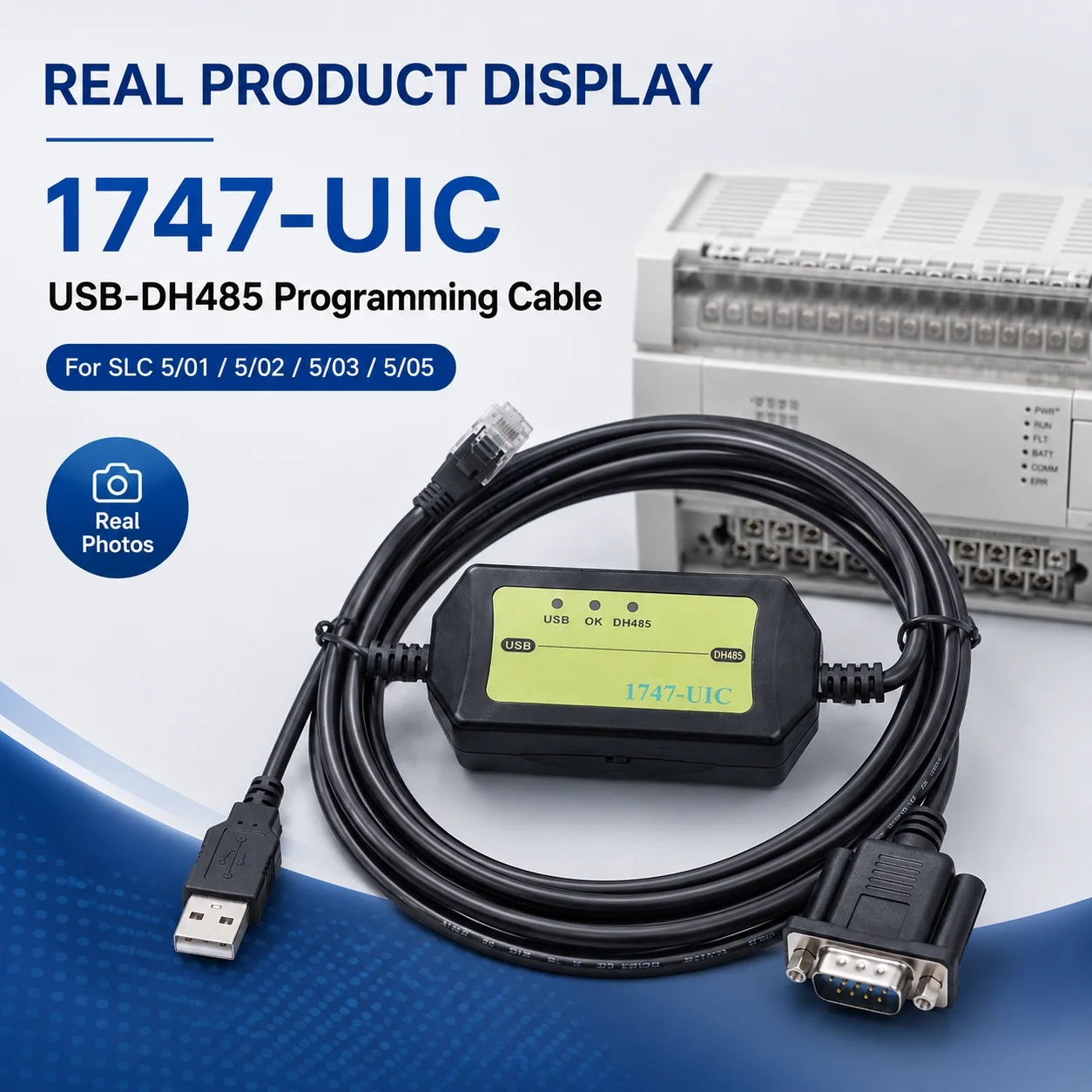 Фото Кабель для программирования ПЛК 1747-UIC USB-DH485, 3-метровый кабель для передачи данных для AB SLC 5/01 5/02 5/03 5/05, стабильная связь №5