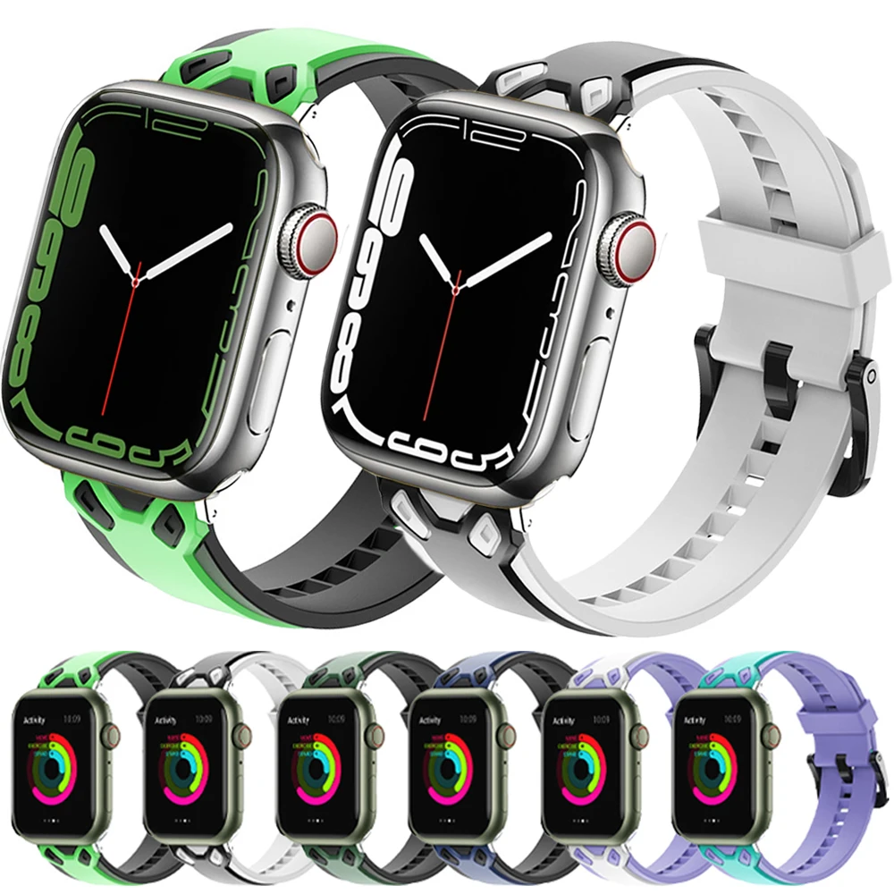 

Ремешок силиконовый для Apple watch band series 6 5 3 SE 7 41 мм 45 мм, Воздухопроницаемый браслет для iWatch 40 мм 38 мм 42 мм 44 мм