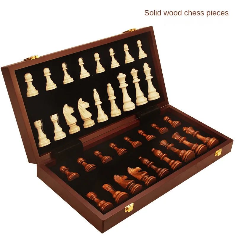 

Children Folding Chess Handwork Pieces Set Chessboard Big Game Wood Top Traditional Wooden Gift Grade Solid Classic Walnut Board