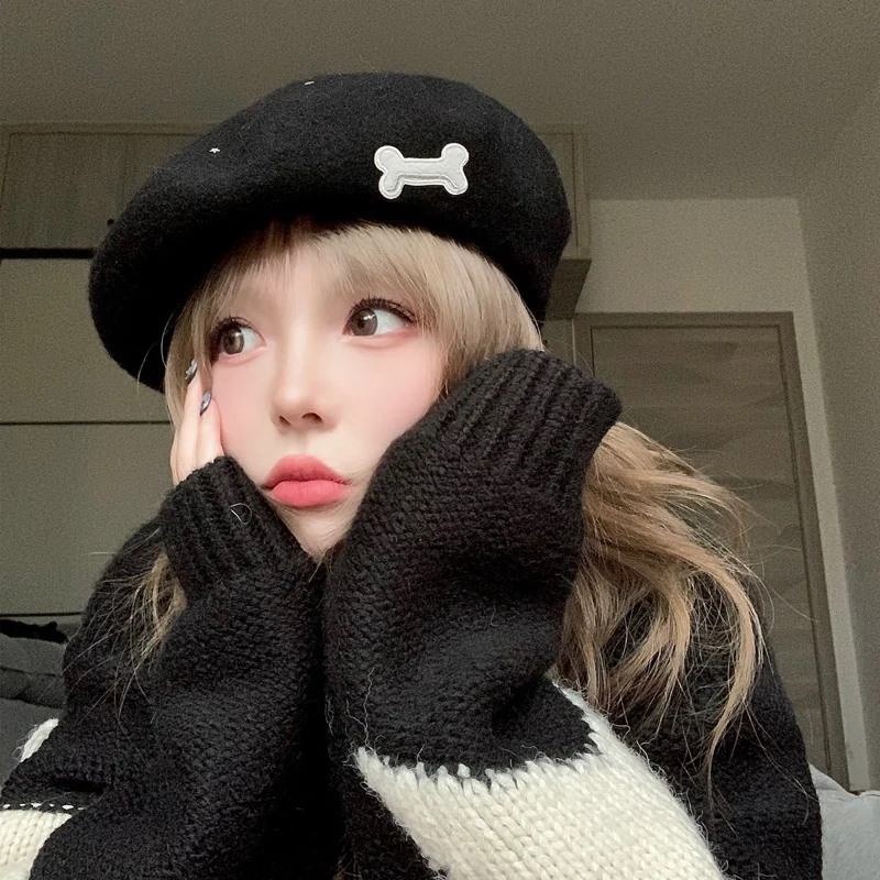 

2023 Original Sweetheart EGG Y2k Beret for Women Girls Hip Hop Bone Artist Hat Kawaii Beret Hat Lolita