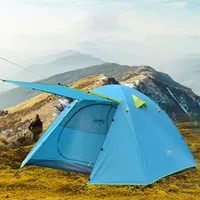 Outdoor 3-4 person tent double-layer aluminum pole anti-storm outdoor camping mountaineering hiking double door four-season tent
