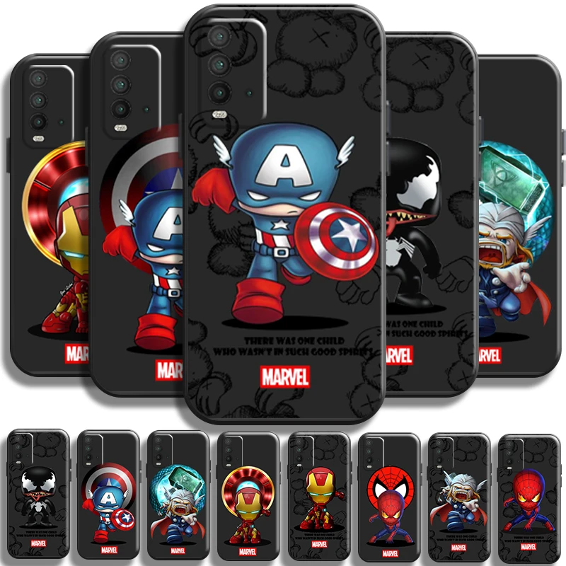 

Marvel Cartoon Avengers Phone Case For Xiaomi Poco M3 PRO 5G For POCO X3 Pro NFC X3 F3 GT Case Liquid Silicon Black Soft Coque