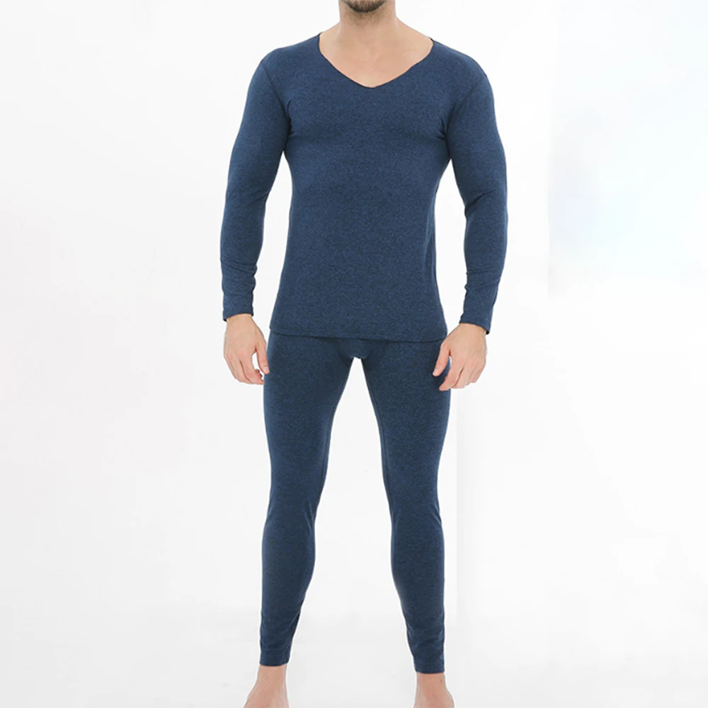 

Комплект мужского термобелья из 2 предметов, облегающие Топы с длинным рукавом и V-образным вырезом, повседневные термо-топы, Осенние