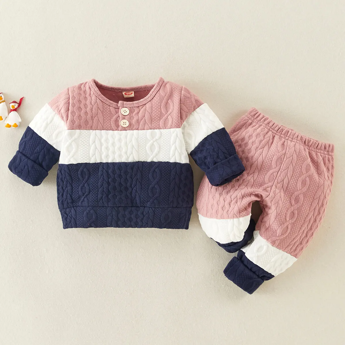 

hibobi Baby Clothing Casual Color-block Long Sleeve Cotton And Polyester Knitted Thick Two-piece Autumn Outfit Set