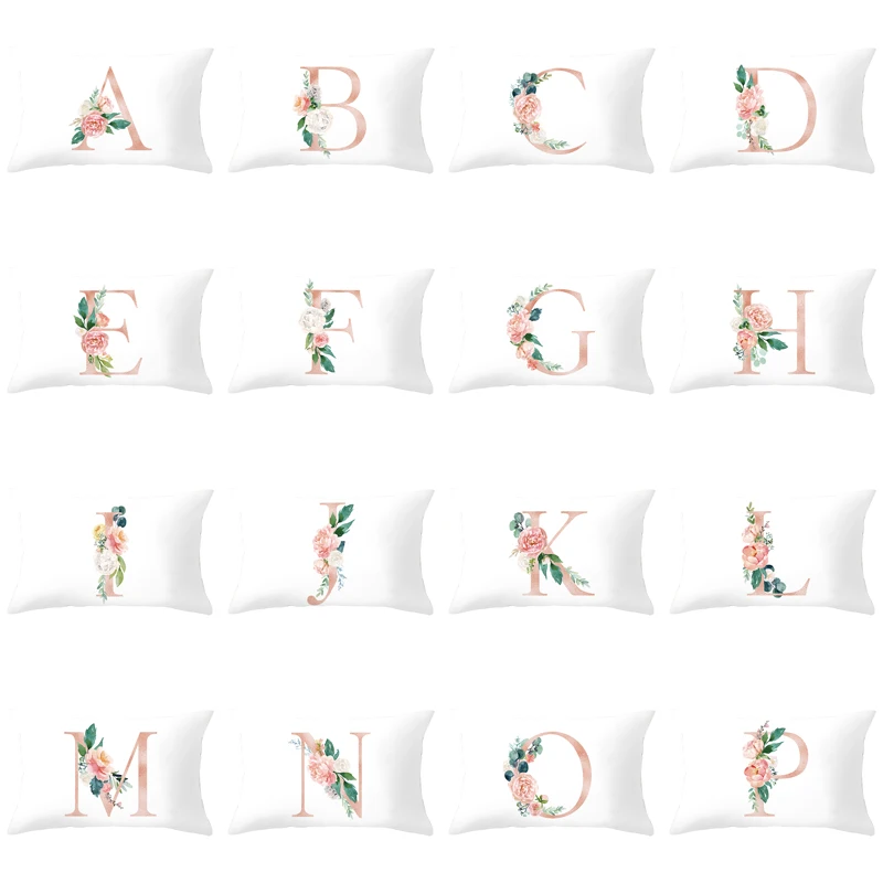 

Flower Letters A-Z Pillow Case 30x50 for Sofa Throw Pillow Cover Polyester Waist Cushion Cover Home Decoration Funda Cojin 50x30