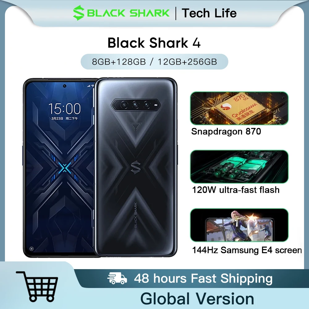 Смартфон Global Verison Black Shark 4 мобильный телефон 6 67 дюймов 8 RAM 128 ГБ 12 Гб 256 ROM Snapdragon 870 144