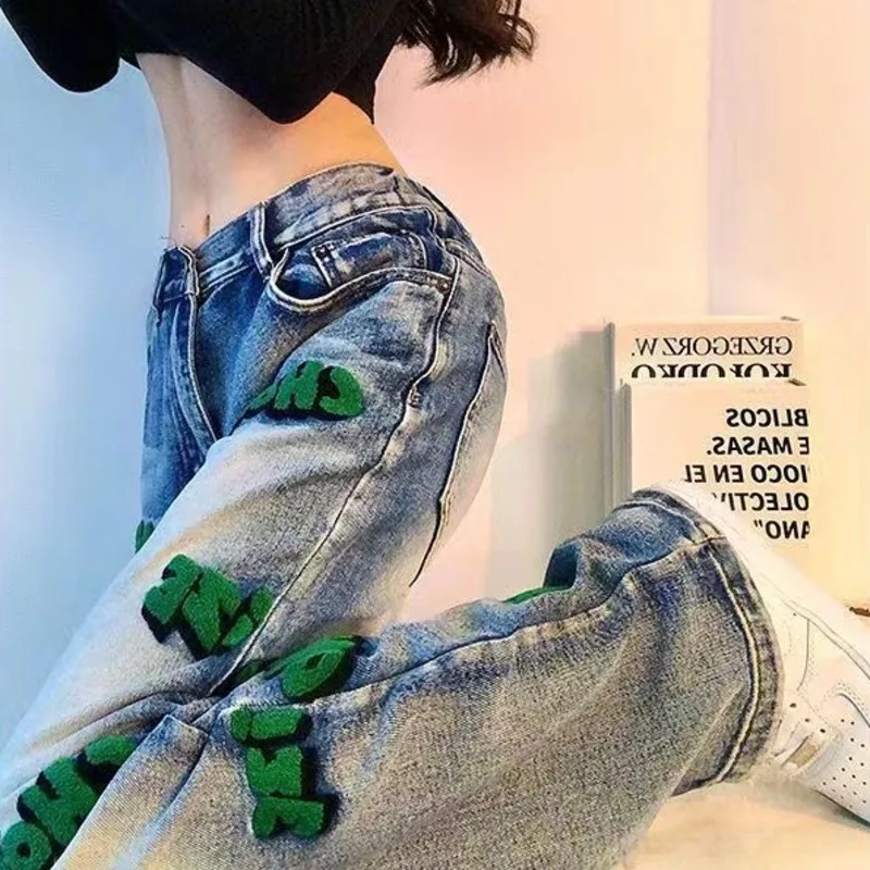 

Джинсы женские прямые с завышенной талией, модные мешковатые брюки из денима в Корейском стиле, уличная одежда, Y2k, винтажная одежда, 2023