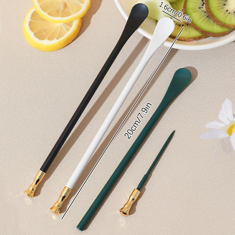 

1/2 Long Handle Multifunctional Stirring Spoon Coffee Mixing Spoon Easy To Clean Abs Fruit Swab With Fruit Fork