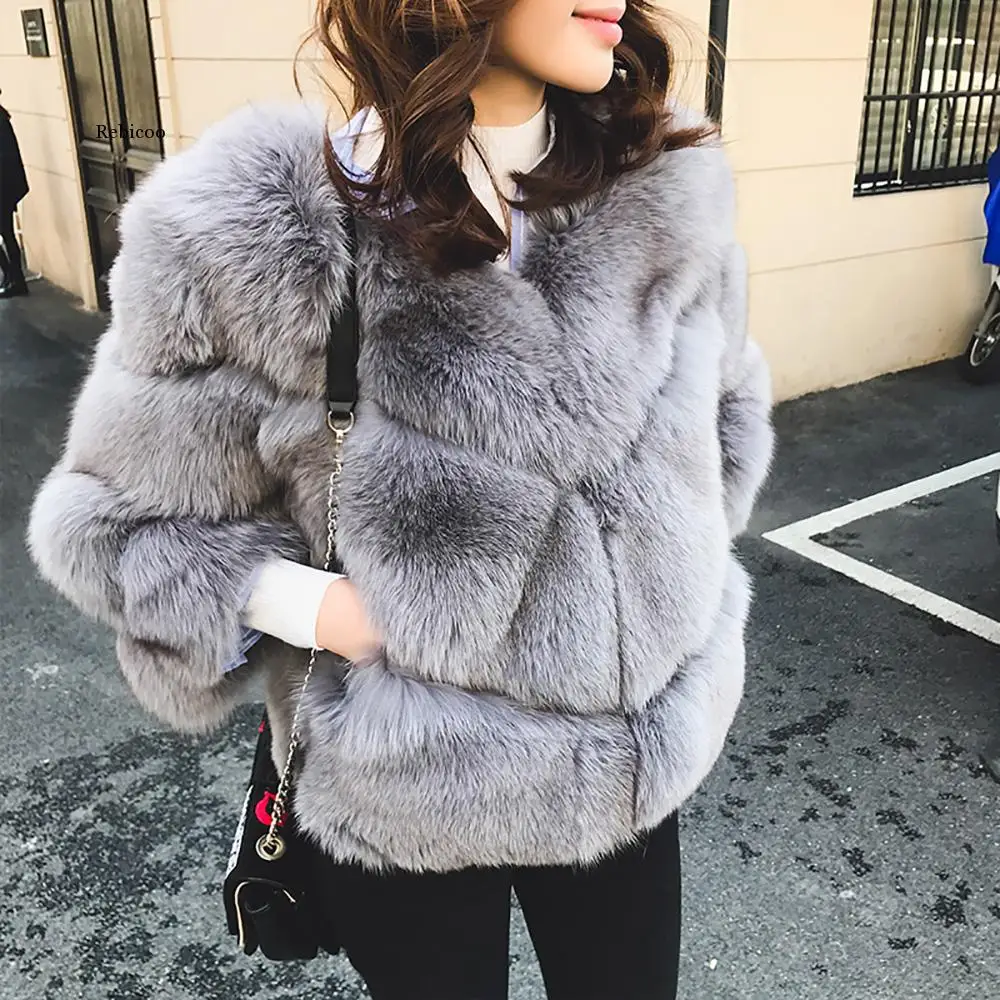 

New Fashion Fluffy Fur Fox Women Thick Fur Jackets Coats Female 3 Rows Short Outerwear Girls