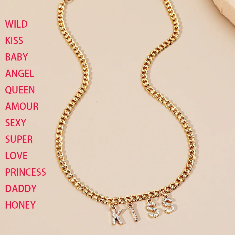 

2023 Punk English Letter Pendant Collar Chain for Women Fashion Crystal Zirconia Charming Necklace DIY New Jewelry Accessories