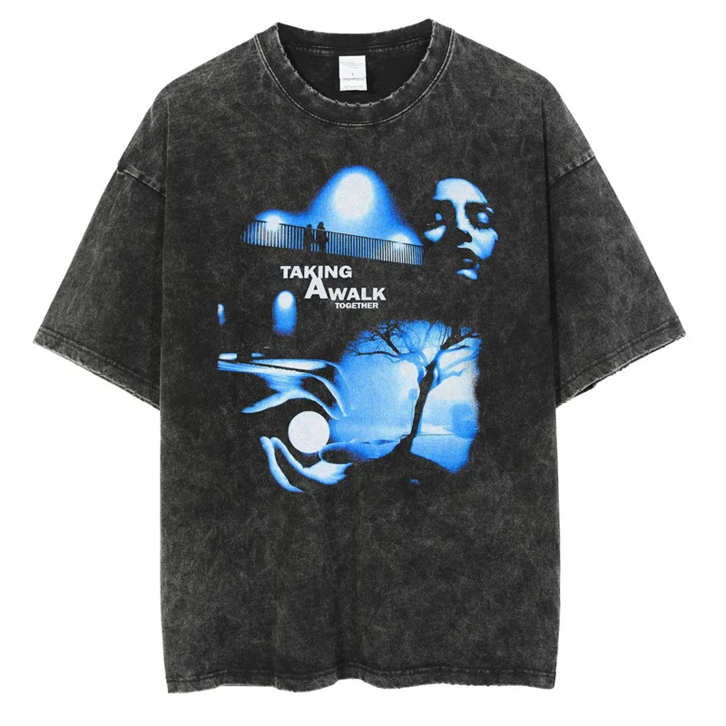 

Men Gothic T Shirt Hip Hop Streetwear Letter Dark Daydream Printed Punk Vintage Washed T-shirts Summer Harajuku Cotton Tops