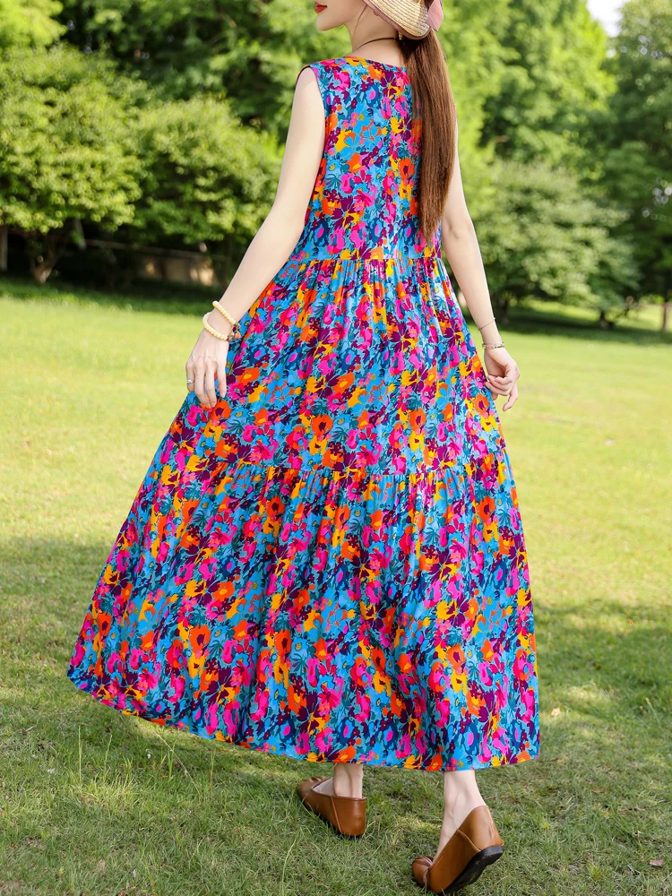 Новое модное повседневное летнее платье для женщин женское без рукавов с круглым