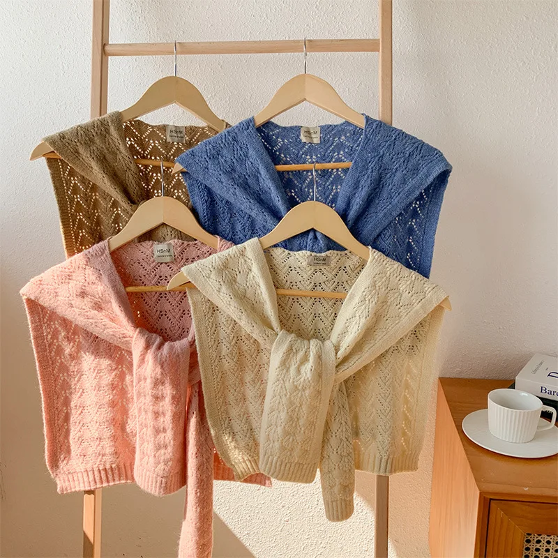 

Korean Woolen Knit Warm Shawl Winter False Detachable Collars Female Blouse Shoulders Fake Collar Cape Knitted Scarf