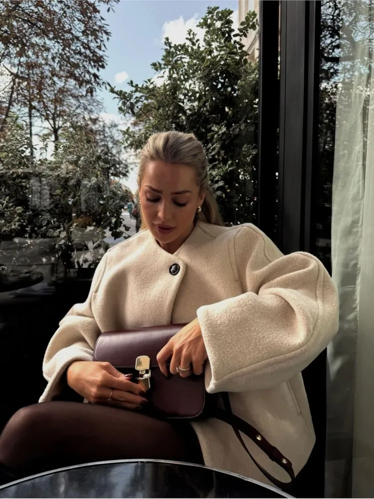 Женское шерстяное пальто кардиган с круглым вырезом корейское осенне-зимнее