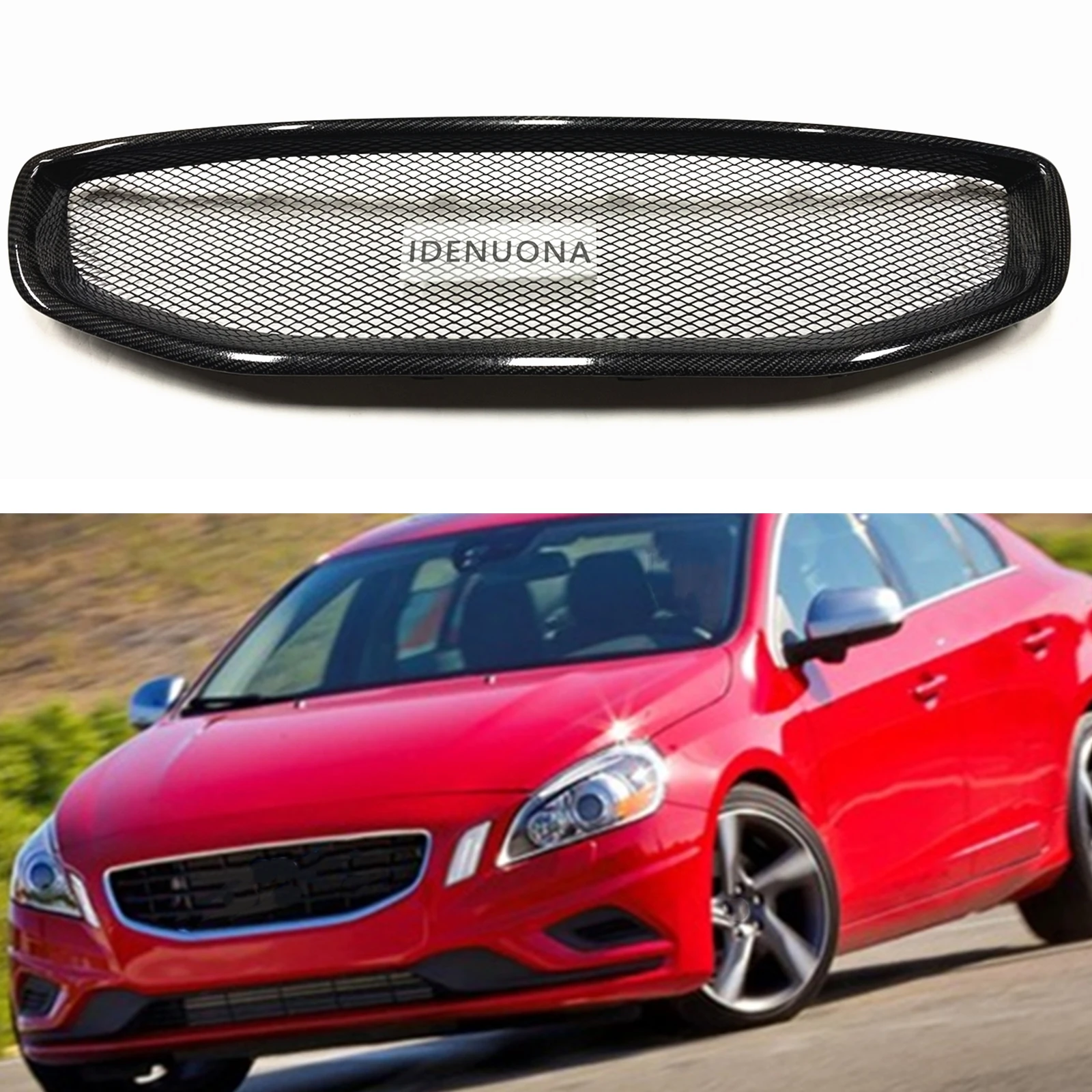 

Front Grille For Volvo S60 V60 2011-2013 Sport Honeycomb Style Carbon Fiber Car Upper Bumper Hood Vent Mesh Grid Racing Grills