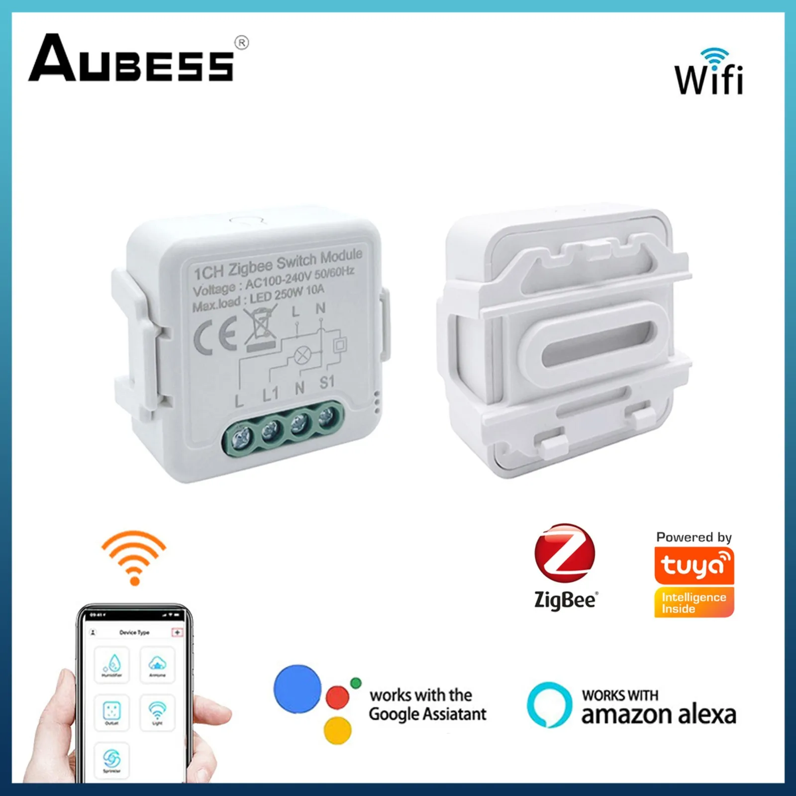 

Tuya ZigBee 3.0 Smart Switch Module No Neutral Wire Required Supports 2 Way Control Dimmable Switch With Alexa Google Home Alice
