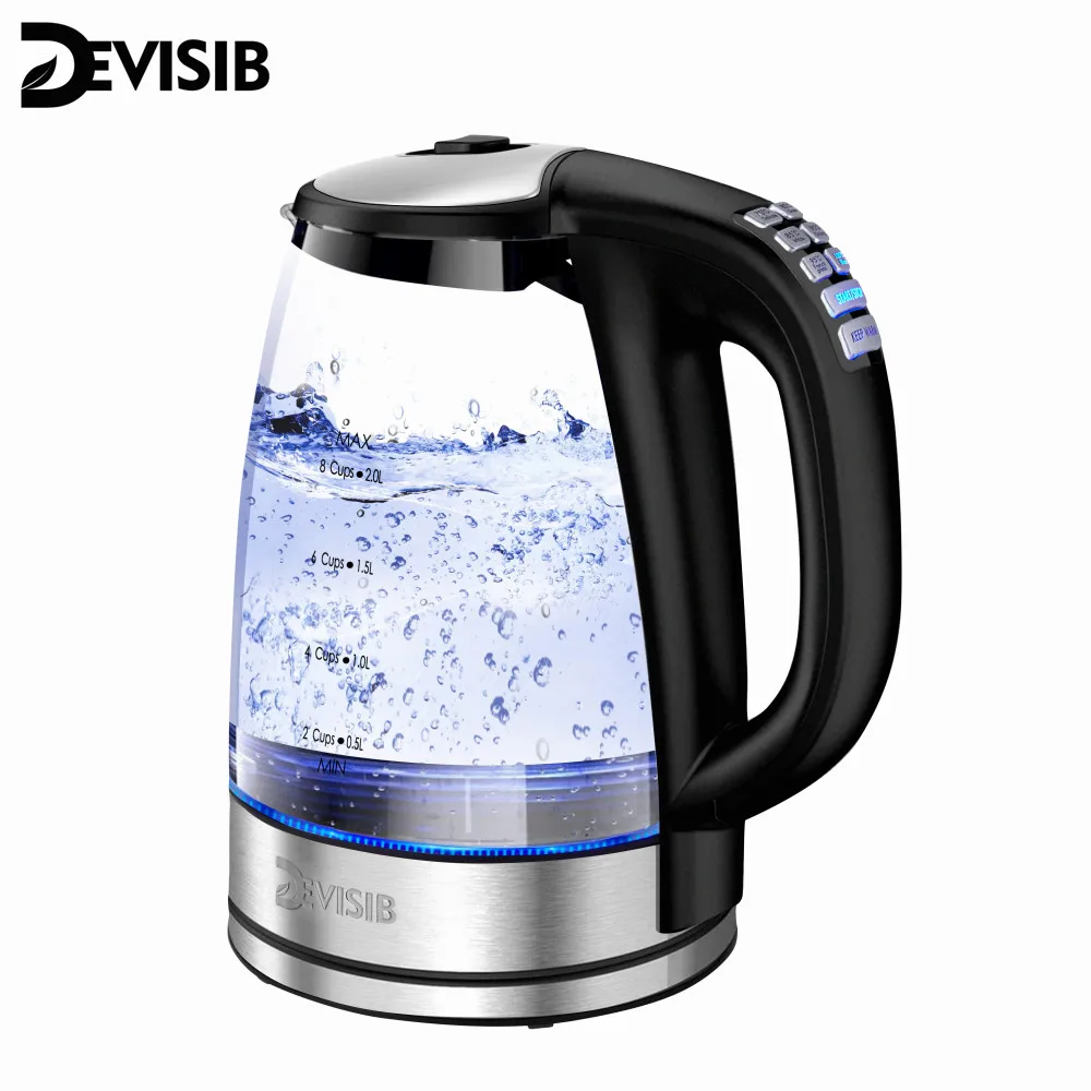DEVISIB Electric Kettle Temperature Control 4Hours Keep Warm 2L Glass Tea Coffee Hot Water Boiler Food Grade 304 Stainless Steel