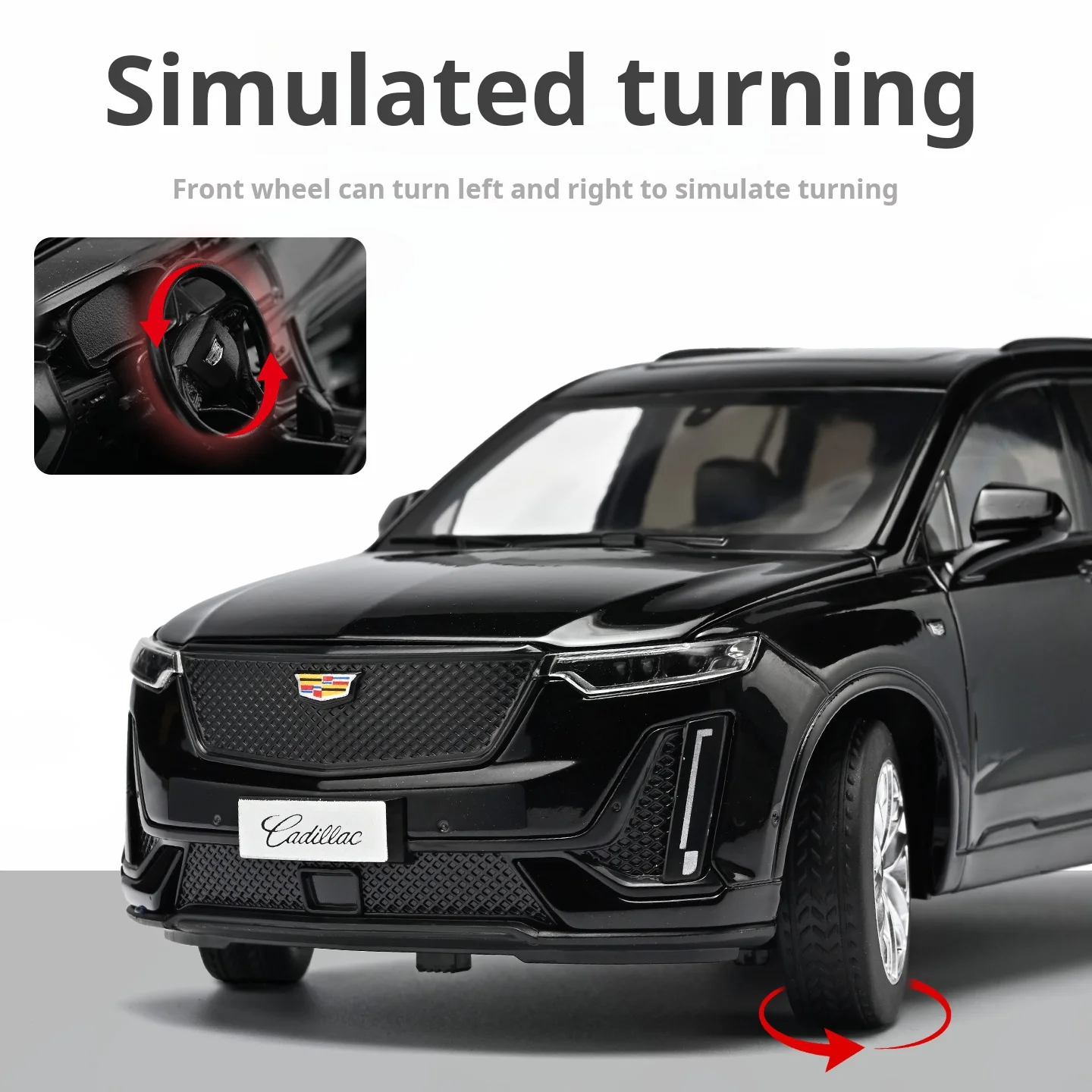 Фото Масштабная модель внедорожника Cadillac XT6 1:24, официально лицензированная, изысканная, из сплава, с функцией отката назад, для декора и игр №3