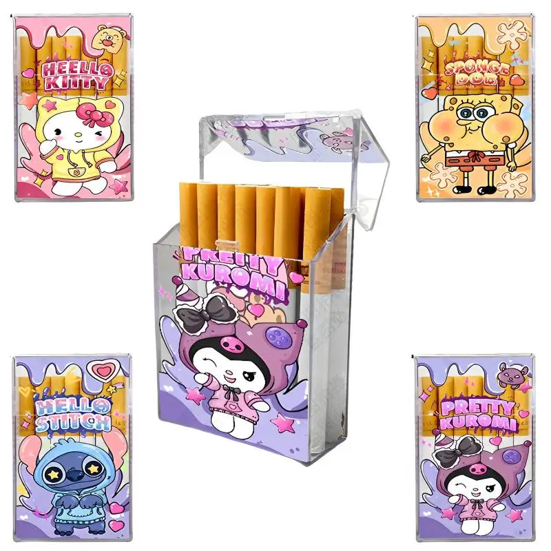 

Sanrio Hello Kitty Transparent Cigarette Case Anime Surrounding Kuromi Pachacco Moistureproof Fashion Portable Boyfriend Gift