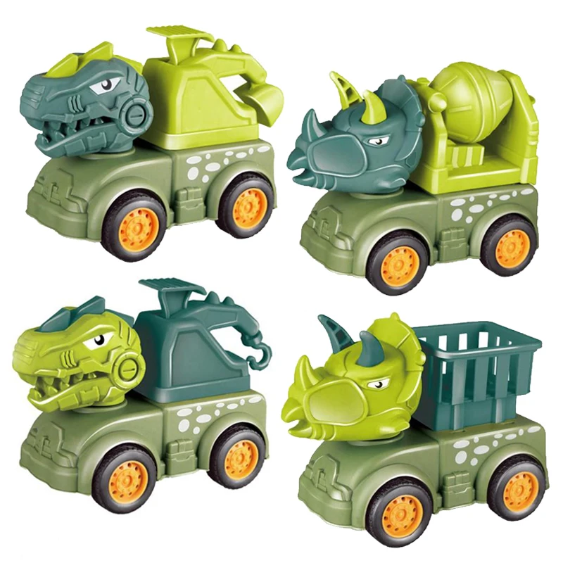 

Press Dinosaur Car Toys Assembly Inertia Pull Back Dump Vehicle Animal Tyrannosaurus Excavator Inertial Toys For Children