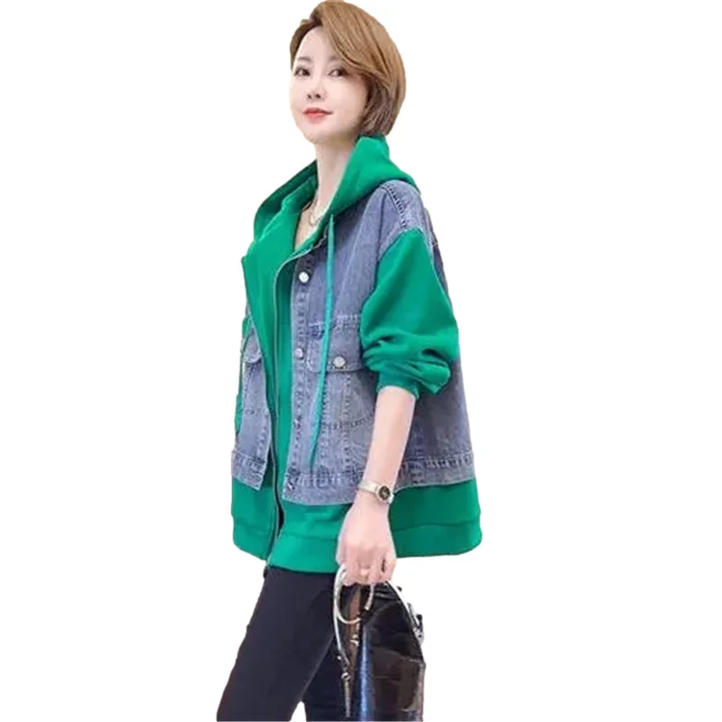 

Модное Ковбойское пальто с капюшоном в стиле Харадзюку, Прошитые корейские элегантные женские короткие свободные повседневные топы с имит...