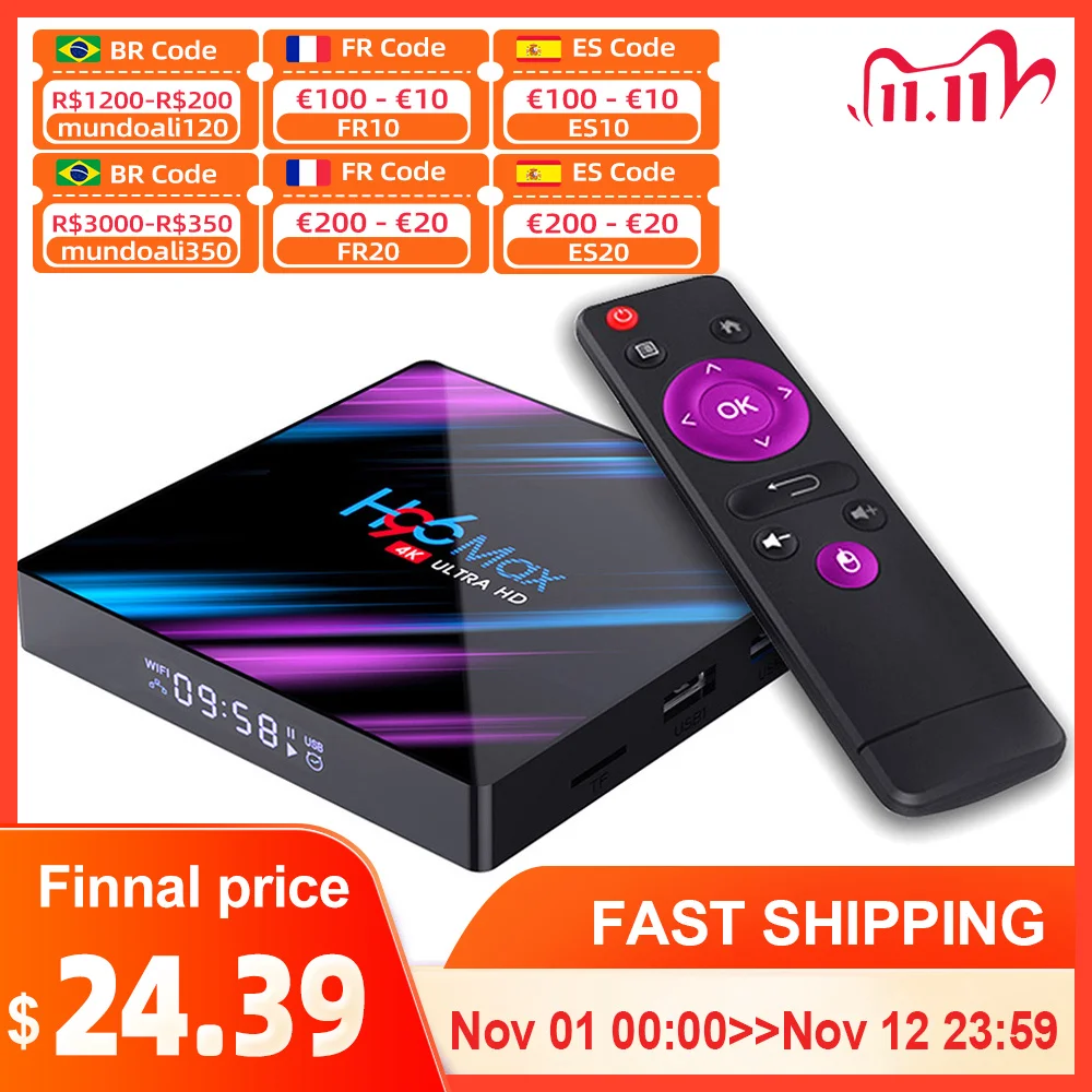 

H96 MAX 4GB 64GB Android 10.0 Smart TV Box Android 11 Rockchip RK3318 1080P 4K H96MAX Media player TVBOX Set top Box