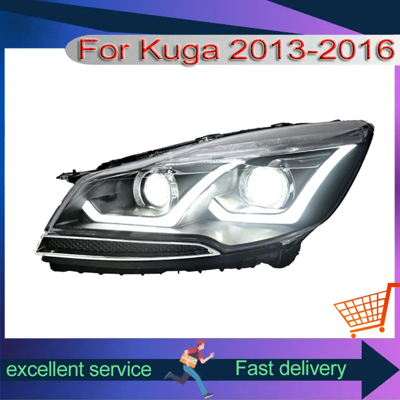 Фото Автомобильные фары для Ford Kuga 2013-2016, модификация, автомобильные аксессуары, передняя лампа, светодиодные DRL, ксеноновые фары с двойной проекционной линзой №1