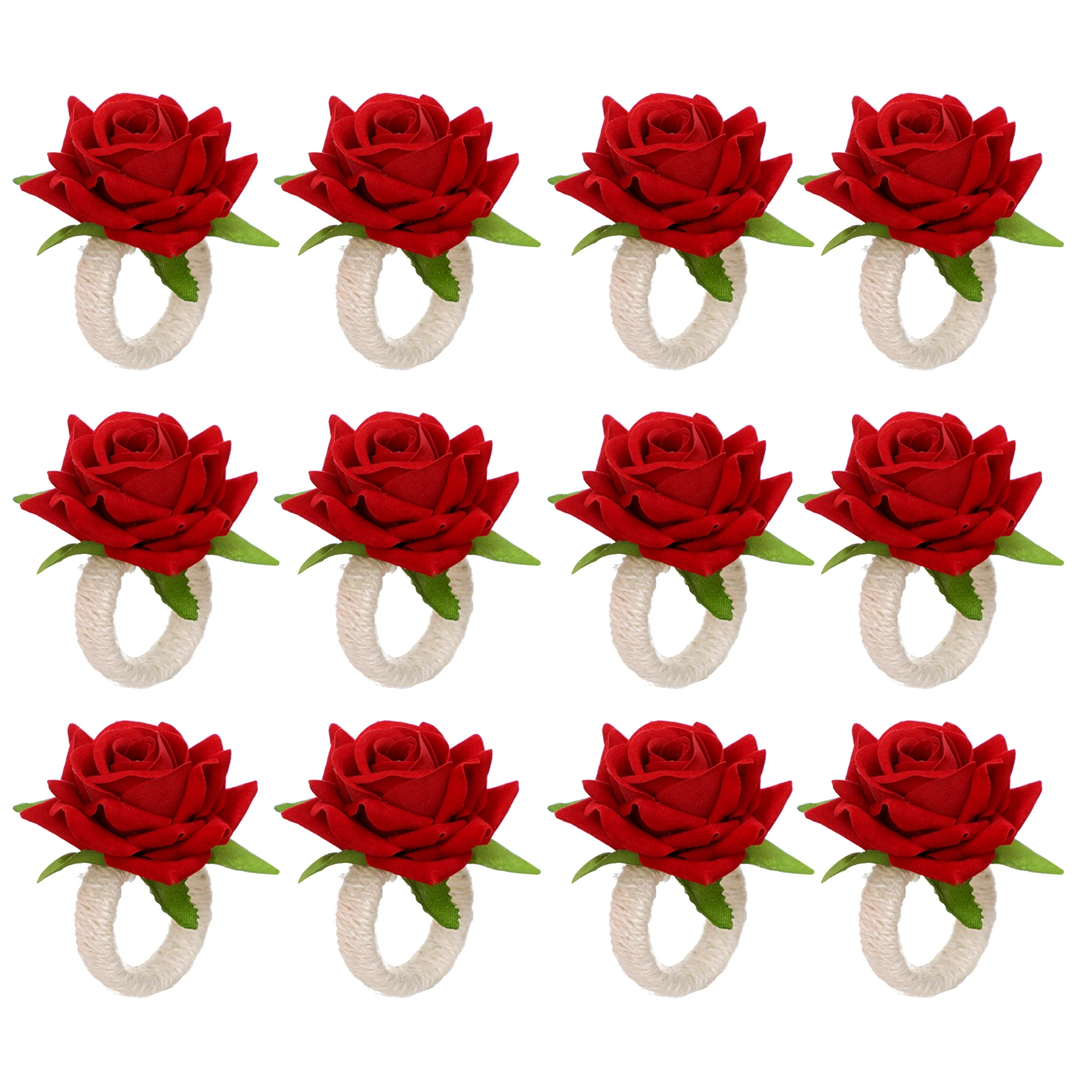 

12pcs Party Banquet Napkin Ring Anniversary Romantic For Wedding Christmas Home Table Decoration Valentines Day Rose Flower