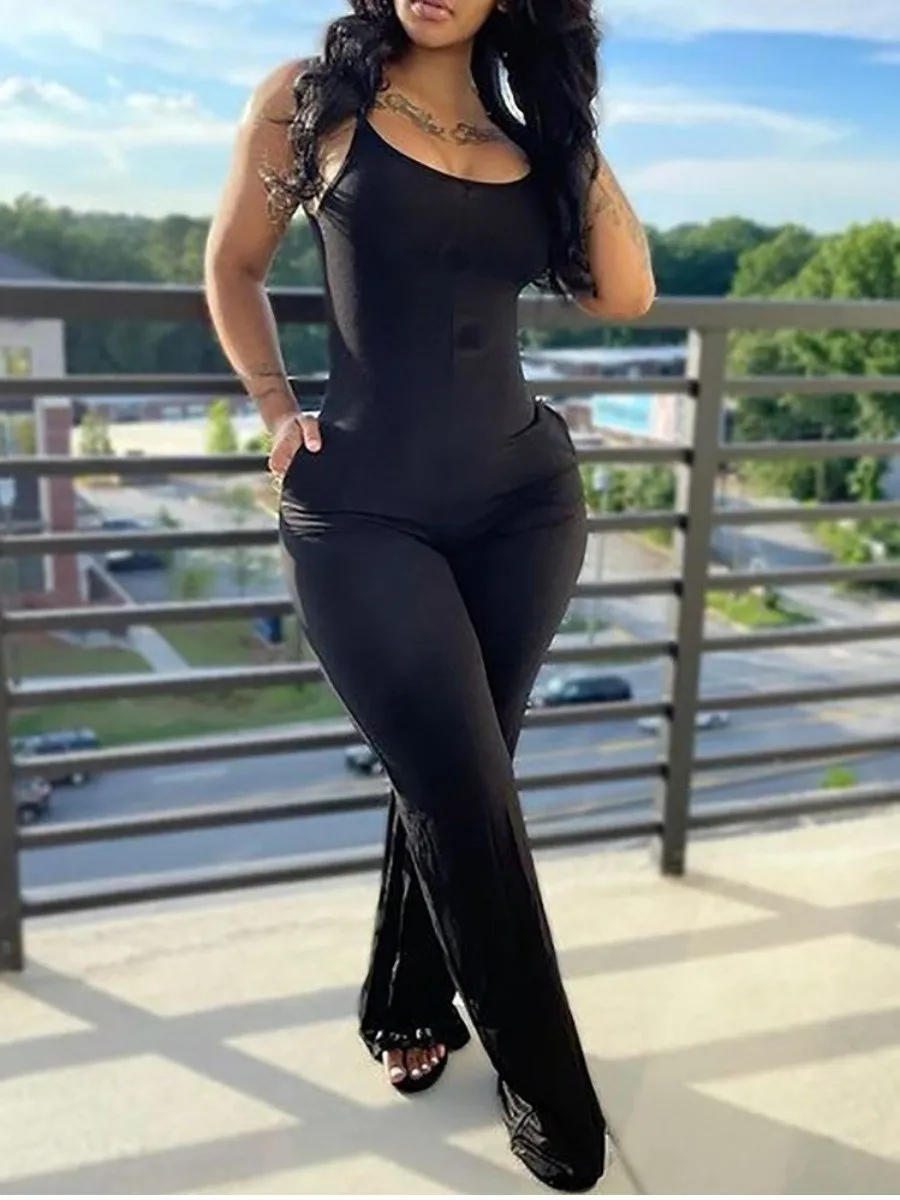LW Cami Jumpsuit Casual skinny Jumpsuit Women Summer Solid Straps Wide Leg Pants Sleeveless sexy Bodycon Jumpsuits Y2K Playsuit