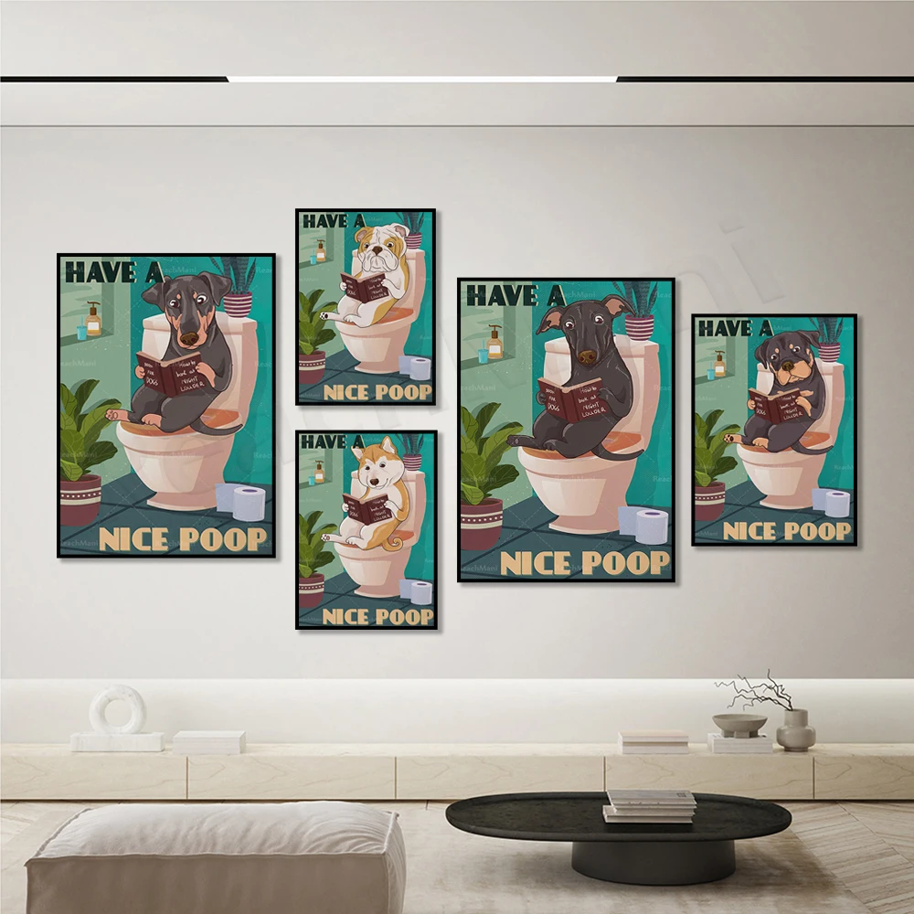 Greyhound бульдог Ротвейлер Сиба добермен имеет красивую собаку в туалет постер