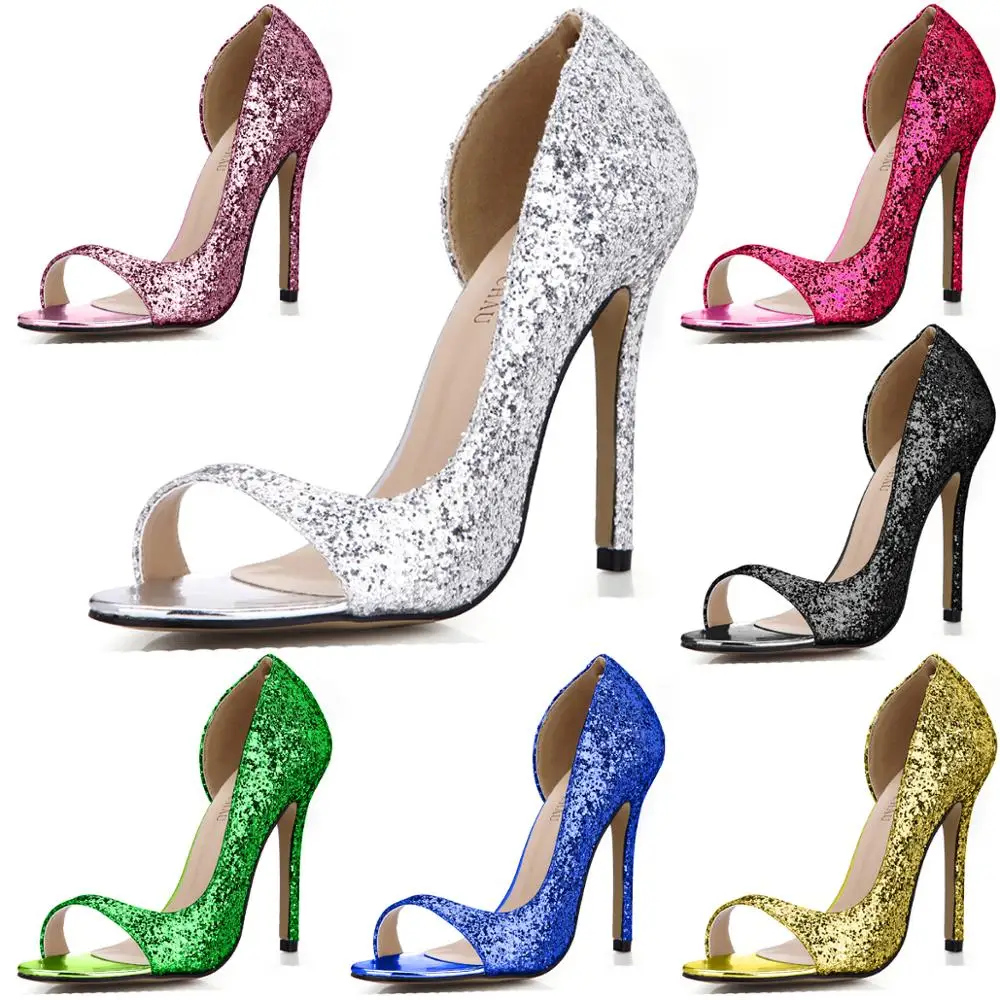 

CHMILE CHAU Gold Glitter Sexy Wedding Party Women's Shoes Peep Toe Stiletto High Heel Pumps Big Sizes Zapatos Mujer 0640C-Q2