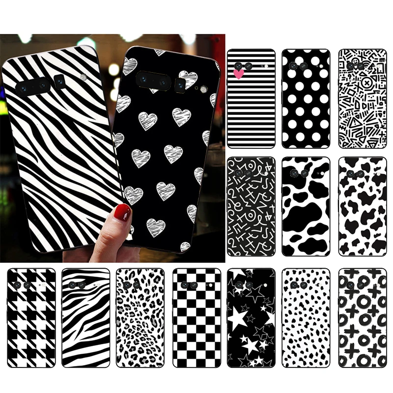 

Phone Case for Google Pixel 7 Pro 7 6A 6 Pro 5A 4A 3A Pixel 4 XL Pixel 5 6 4 3 XL 3A XL 2 XL Cow zebra Leopard Art Black Design