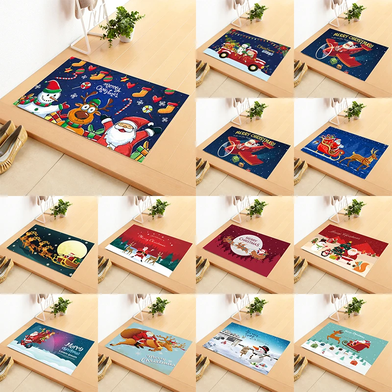

Homaxy Christmas Mat Welcome Doormats Non-Slip Home Floor Mats Soft Plush Printed Living Room Carpet Festival Home Decoration