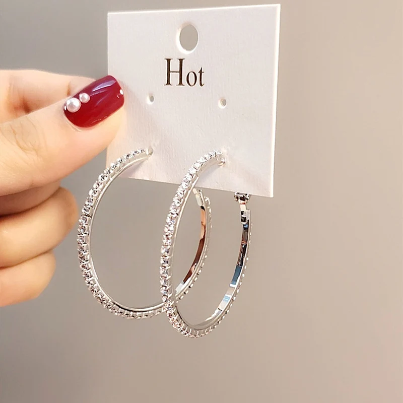 

New Trendy Women's Hoop Earrings Cubic Zirconia Classic Versatile Big Circled Earrings Female Wedding Party Fashion Accessories